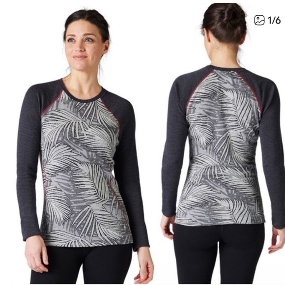 Smartwool womens Merino 250Baselayer Crew palm leaf print top long sleeve XS - Picture 1 of 4